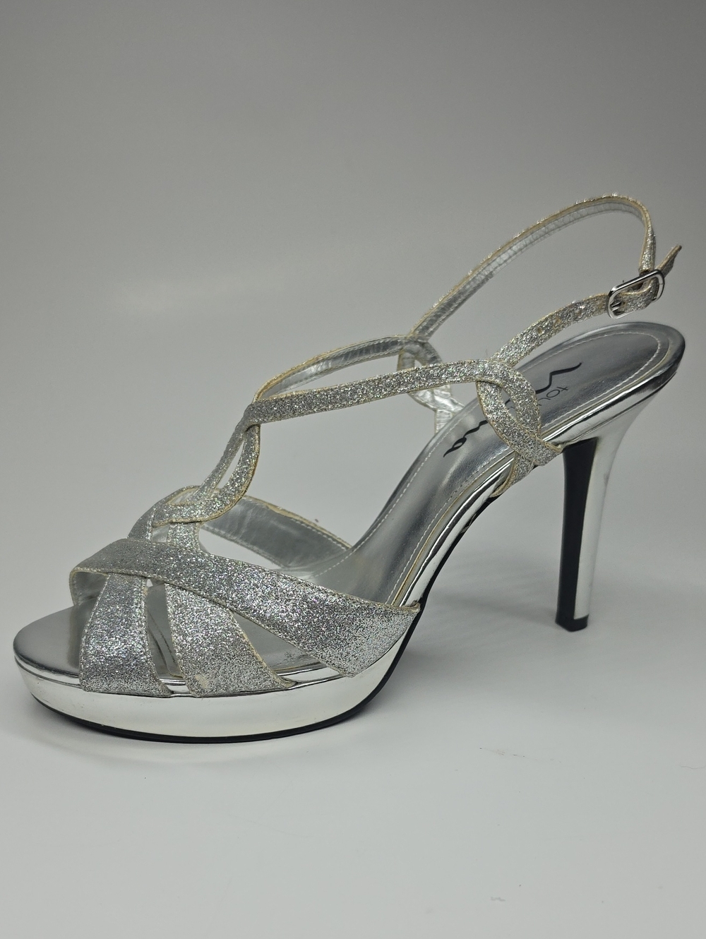 Touch of Nina Gerica Silver Glitter Platform Strappy Heels 8M
